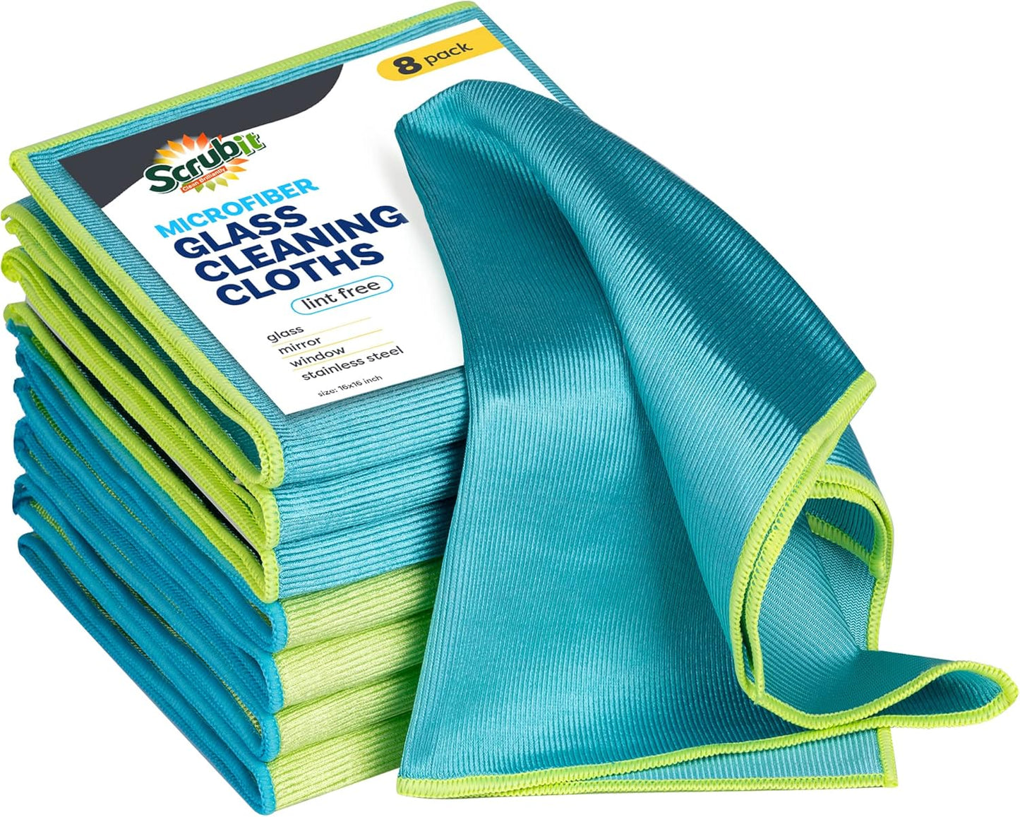 SCRUBIT Microfiber Glass Cleaning Cloths Lint-Free, 16x16in (8-Pack)