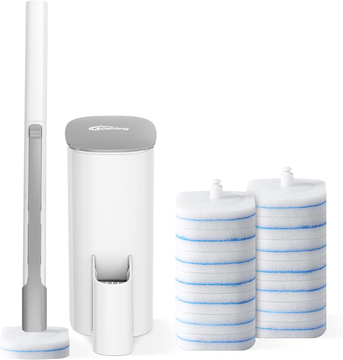 Disposable Toilet Brush with Holder, Includes 14 Cleaning Refills