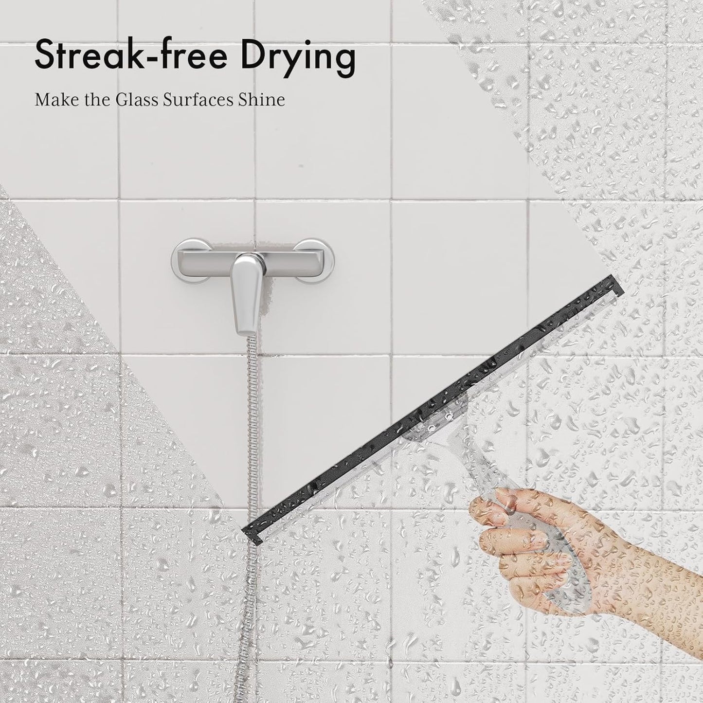 Shower Squeegee with Suction & Adhesive Hooks 10in Clear Blade