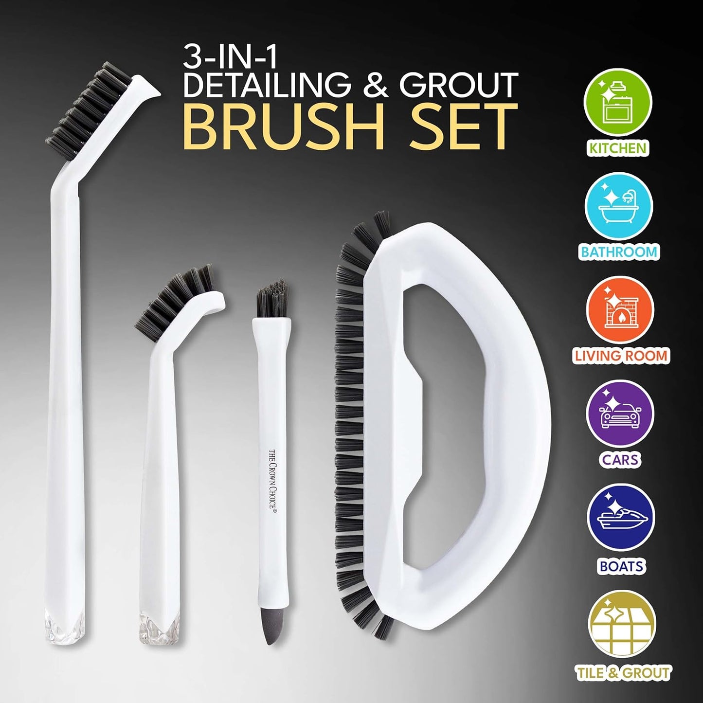 Grout Cleaning Brush Set 4-Piece Heavy Duty Scrub & Detail Tools
