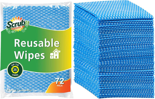 SCRUBIT Reusable Cleaning Wipes Multi-Purpose Towels, 12x20in (72-Pack, Blue)