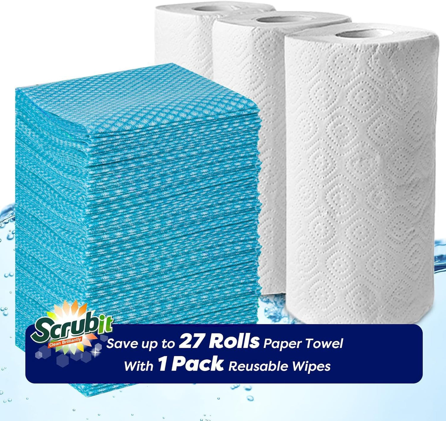 SCRUBIT Reusable Cleaning Wipes Multi-Purpose Towels, 12x20in (72-Pack, Blue)