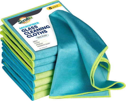 SCRUBIT Microfiber Glass Cleaning Cloths Lint-Free, 16x16in (8-Pack)