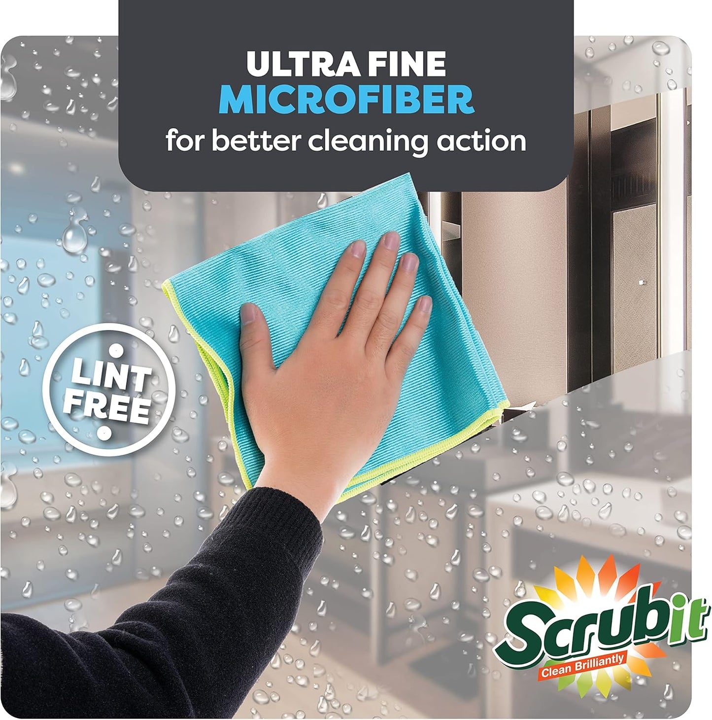 SCRUBIT Microfiber Glass Cleaning Cloths Lint-Free, 16x16in (8-Pack)