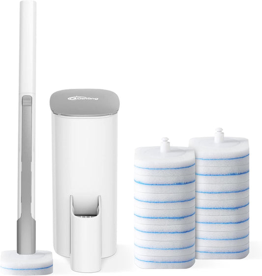 Disposable Toilet Brush with Holder, Includes 14 Cleaning Refills