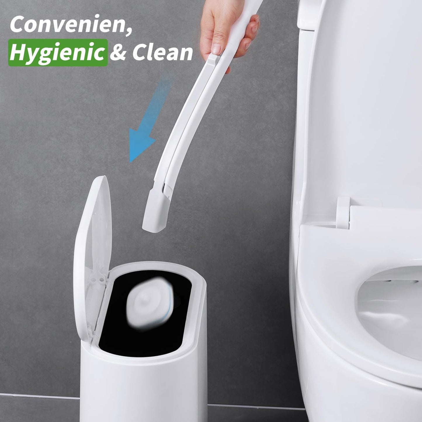 Disposable Toilet Brush with Holder, Includes 14 Cleaning Refills