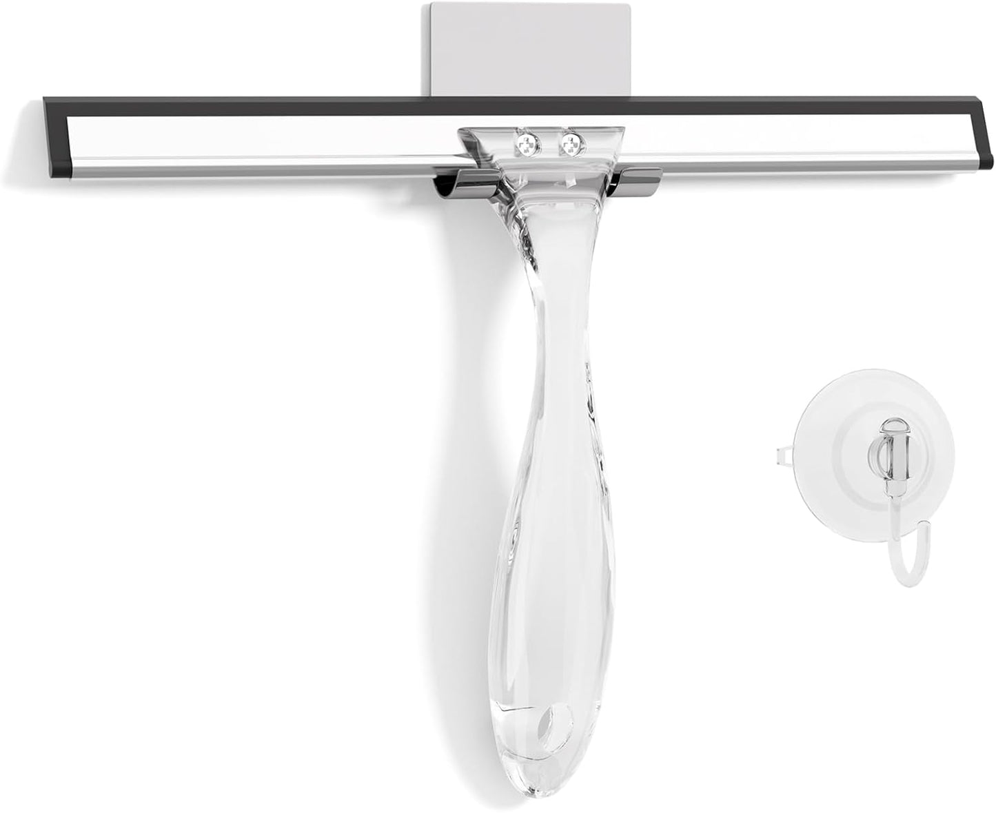 Shower Squeegee with Suction & Adhesive Hooks 10in Clear Blade