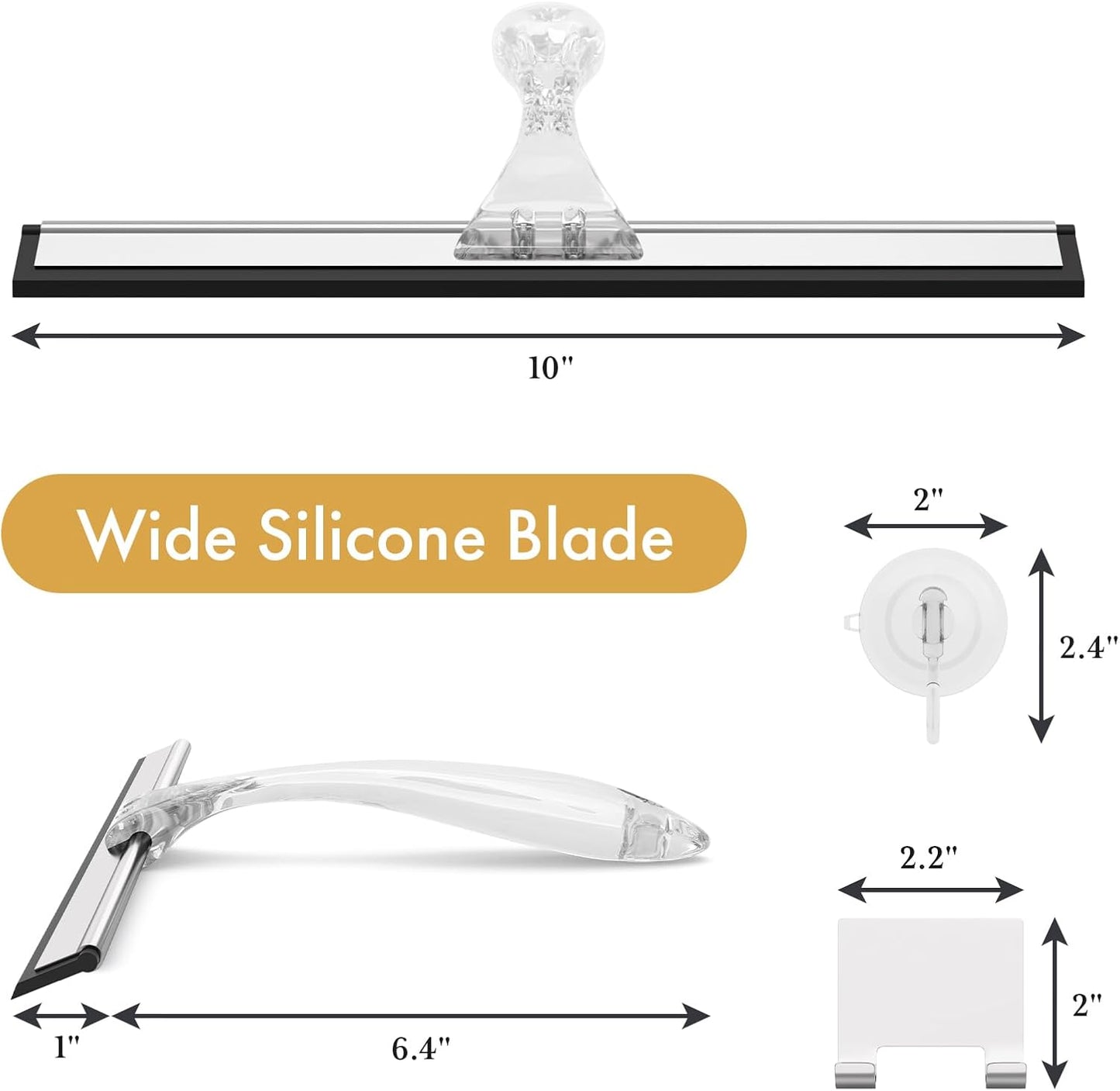 Shower Squeegee with Suction & Adhesive Hooks 10in Clear Blade
