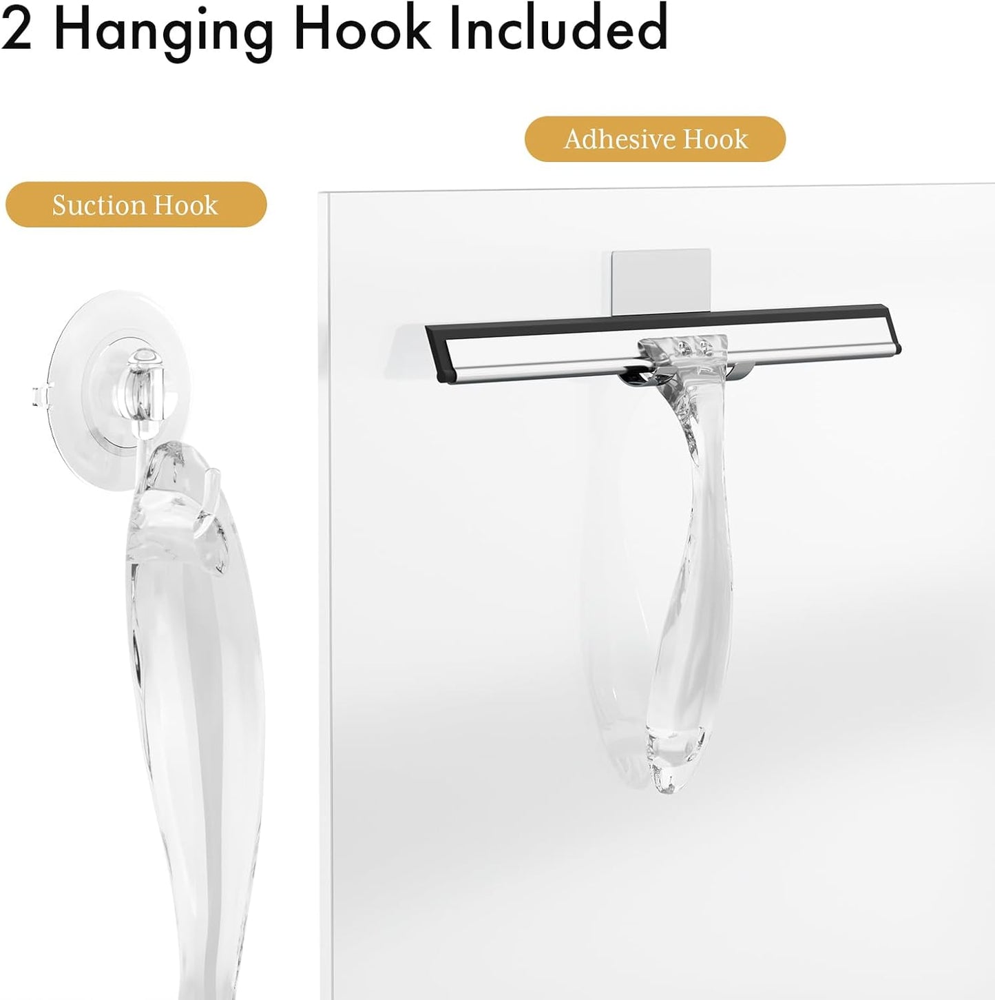 Shower Squeegee with Suction & Adhesive Hooks 10in Clear Blade