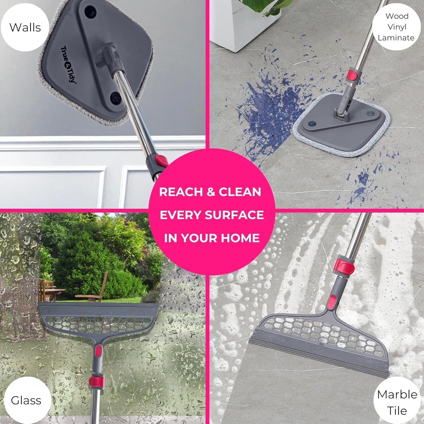 Heavy Duty Square Spin Mop Dual Water Tank, Self-Cleaning with Washable Pads