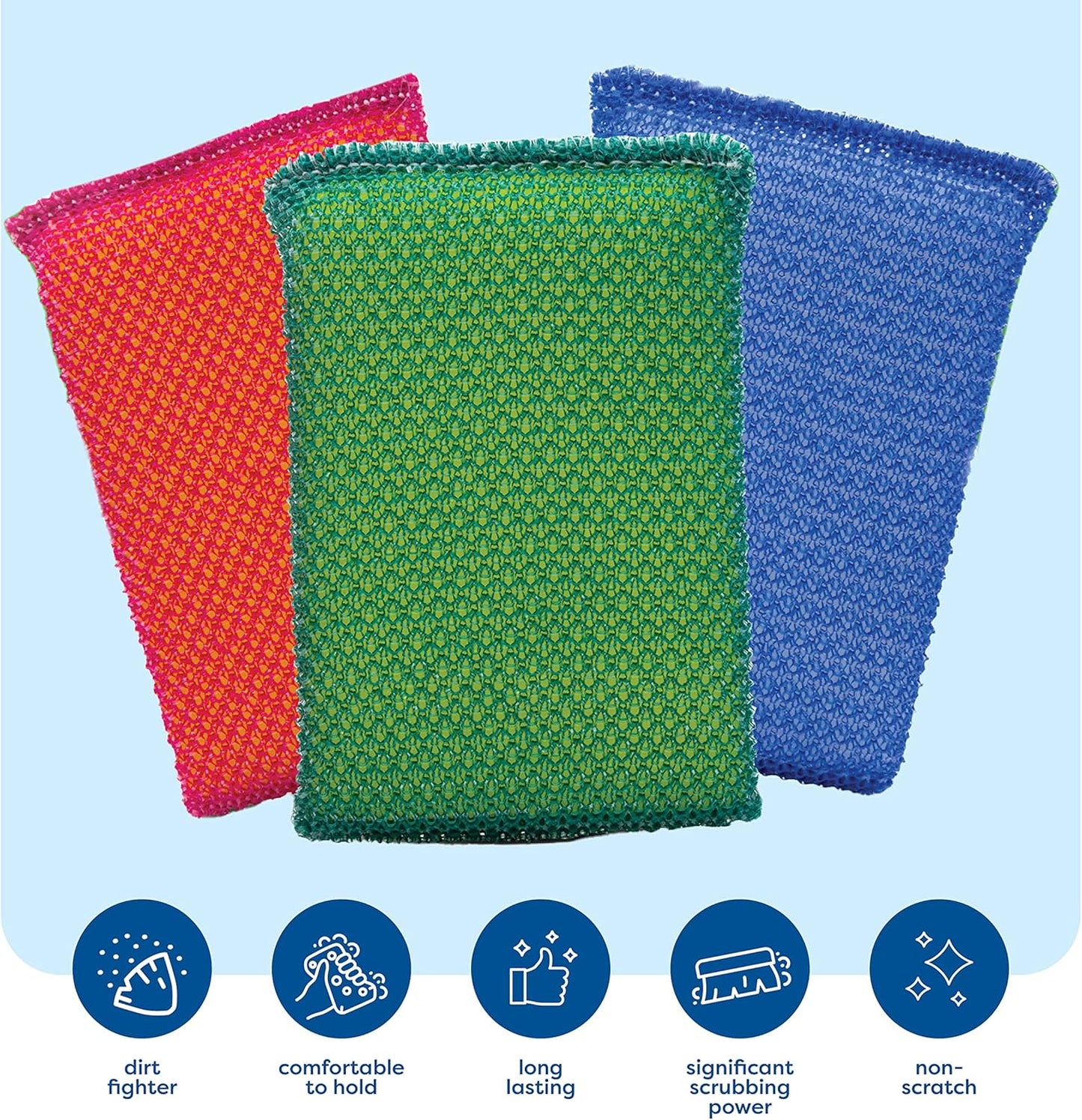 SCRUBIT Multi-Purpose Scouring Pads Non-Scratch Dish Sponges, 6-Pack (Colored)