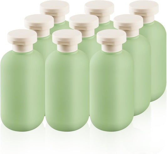 Plastic Refillable Squeeze Bottles with Flip Caps 6.8oz, 9-Pack (Green)