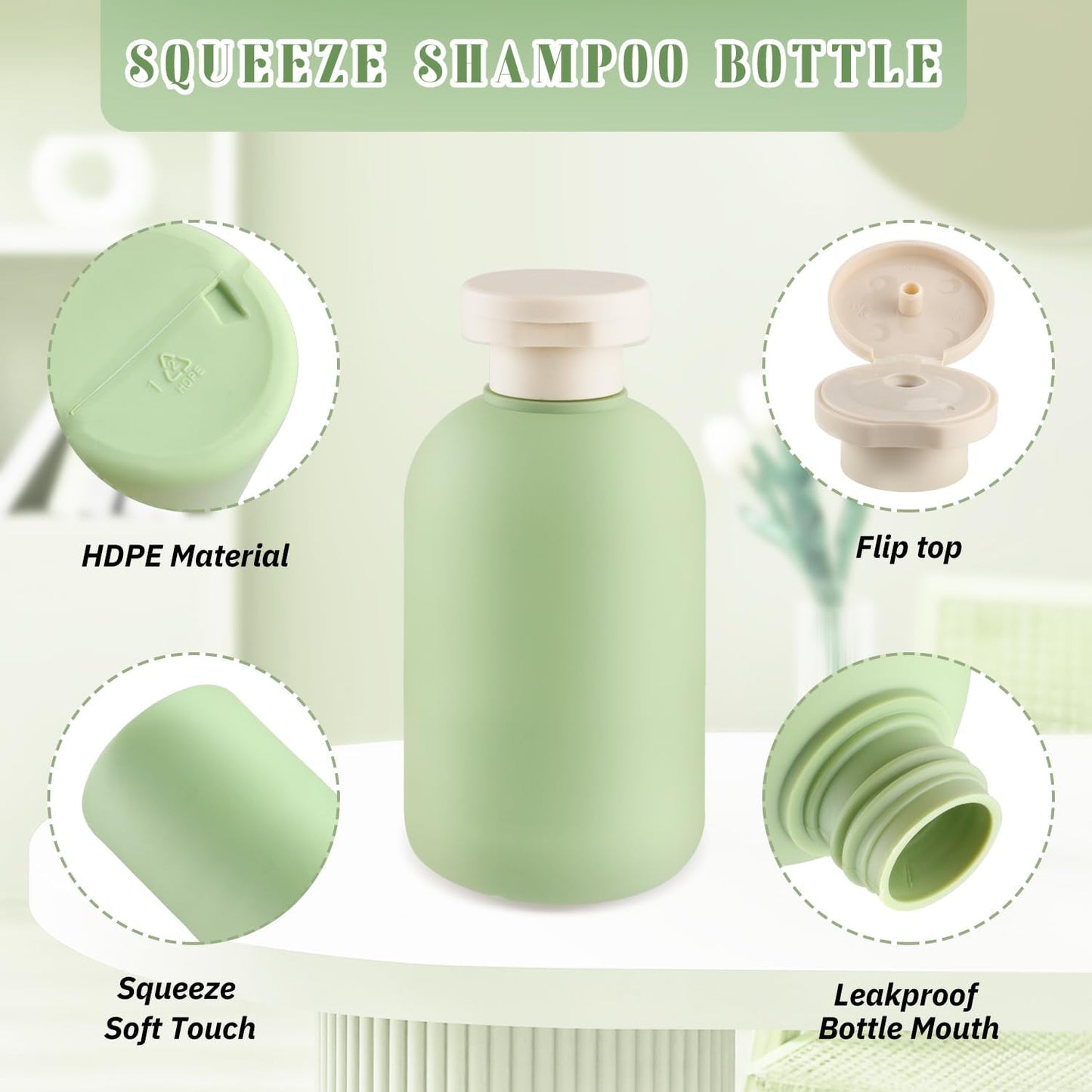 Plastic Refillable Squeeze Bottles with Flip Caps 6.8oz, 9-Pack (Green)
