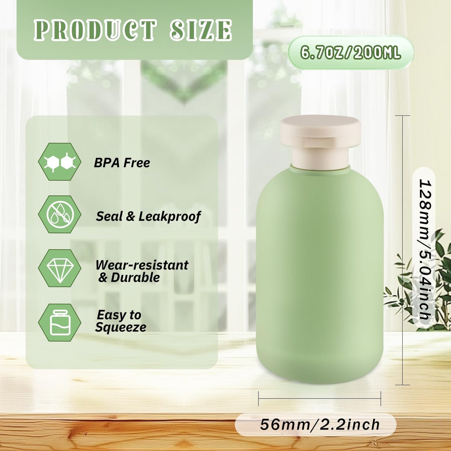 Plastic Refillable Squeeze Bottles with Flip Caps 6.8oz, 9-Pack (Green)