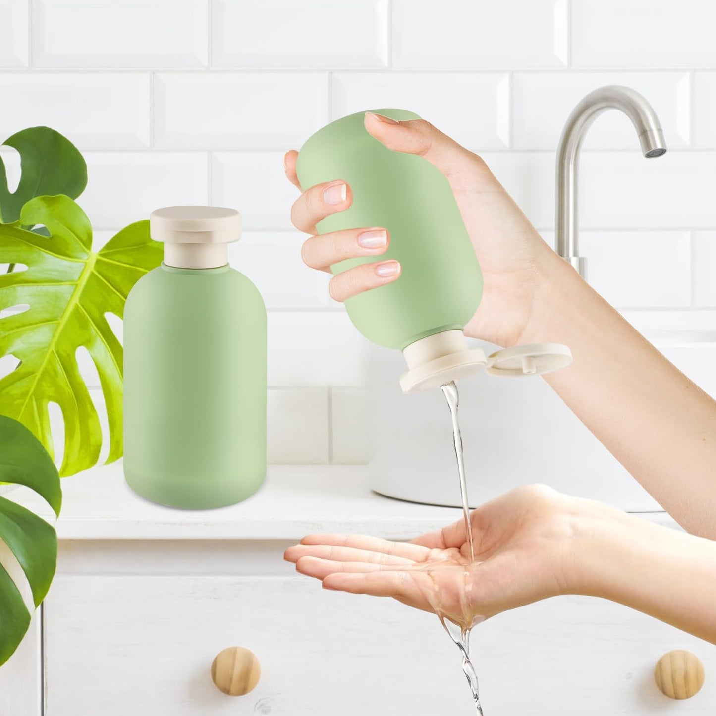 Plastic Refillable Squeeze Bottles with Flip Caps 6.8oz, 9-Pack (Green)