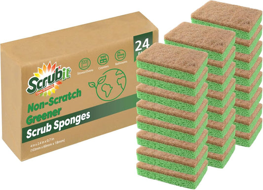 SCRUBIT Natural Sponges Biodegradable Cellulose & Coconut, 24-Pack