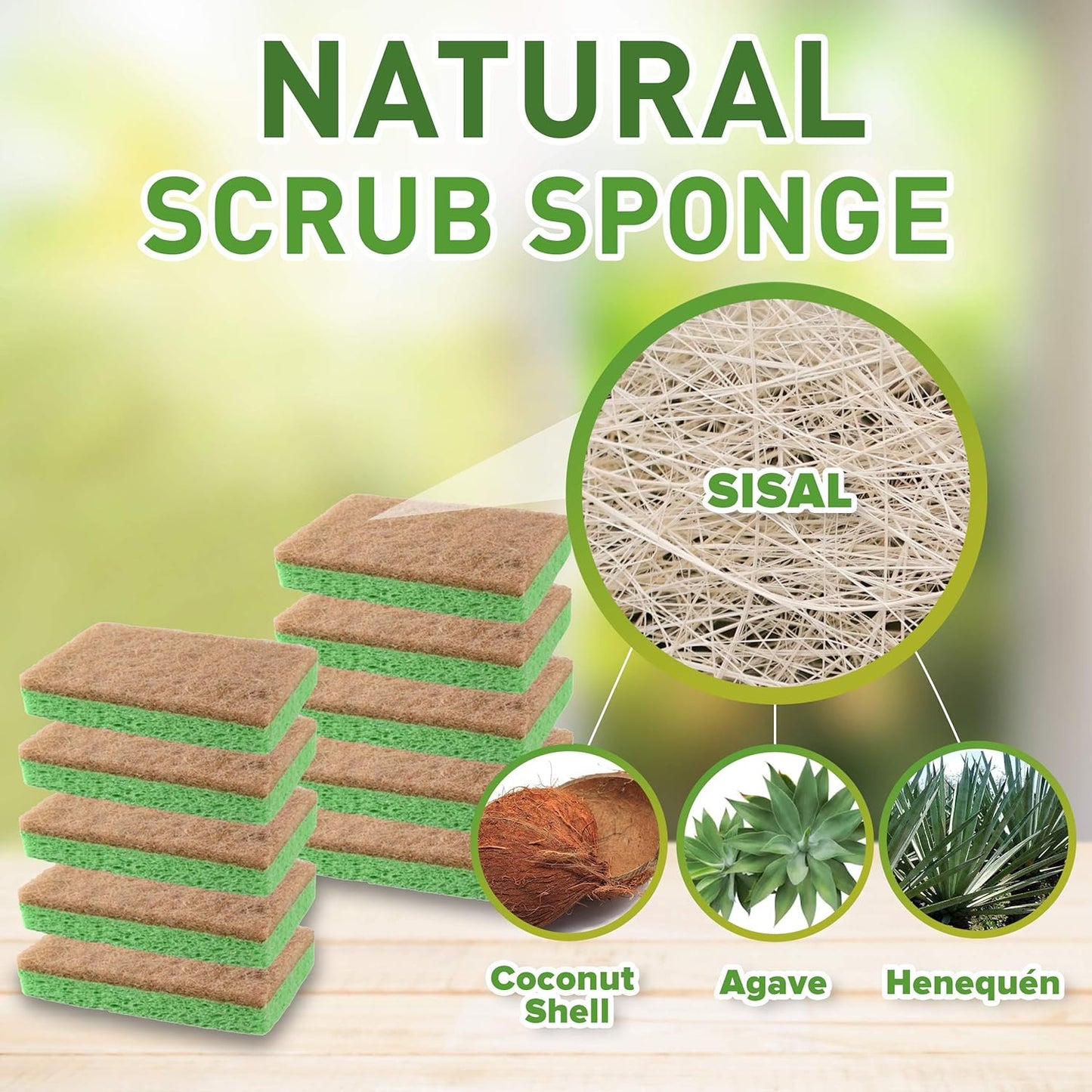 SCRUBIT Natural Sponges Biodegradable Cellulose & Coconut, 24-Pack