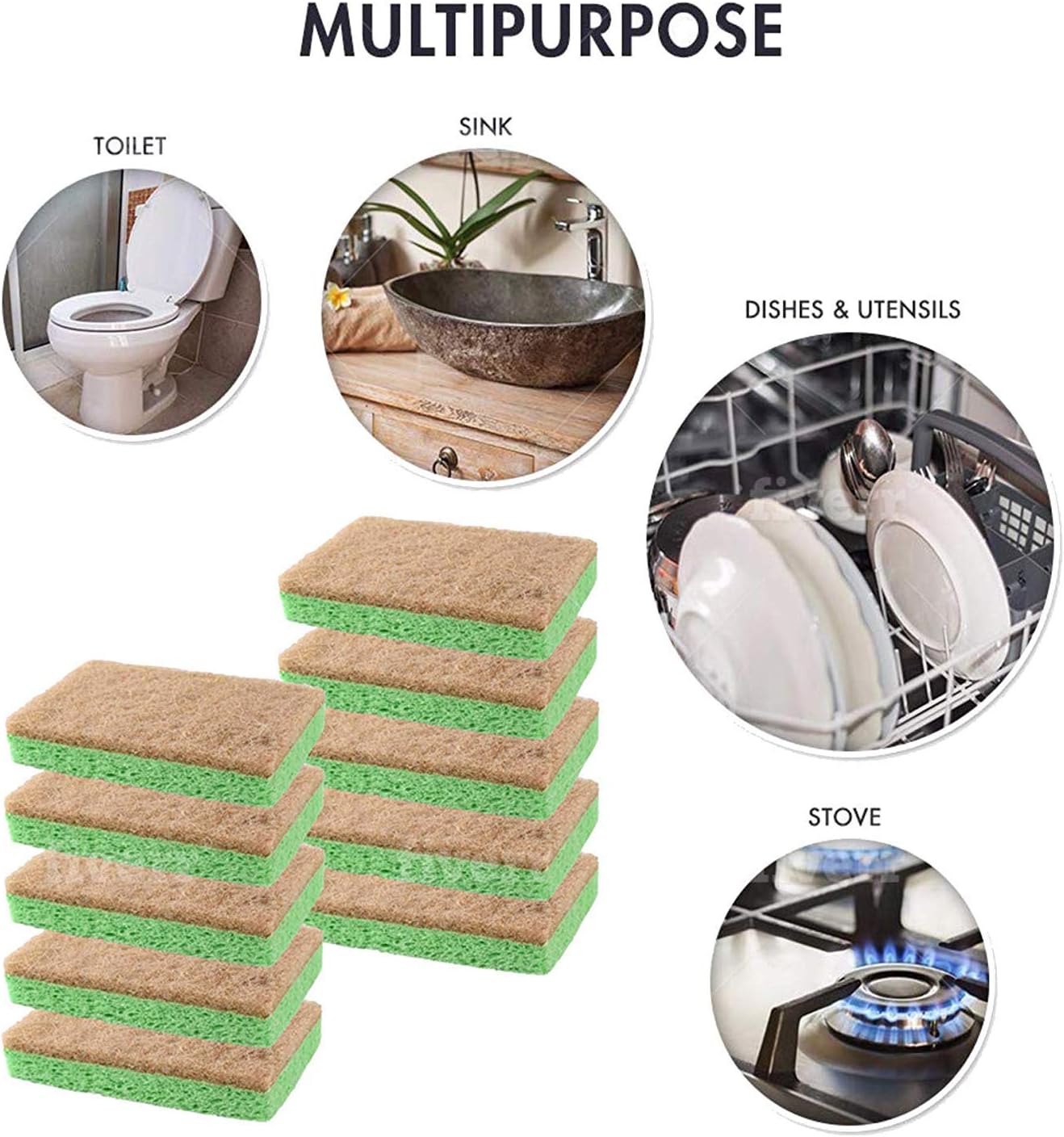 SCRUBIT Natural Sponges Biodegradable Cellulose & Coconut, 24-Pack