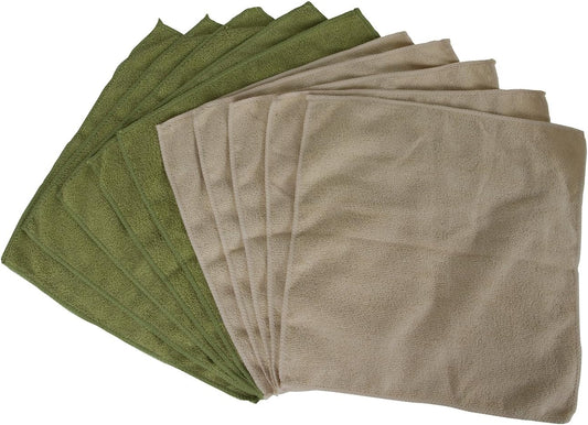 Microfiber Cleaning Cloths Ultra-Soft, Reusable, 10-Pack (Green & Tan)