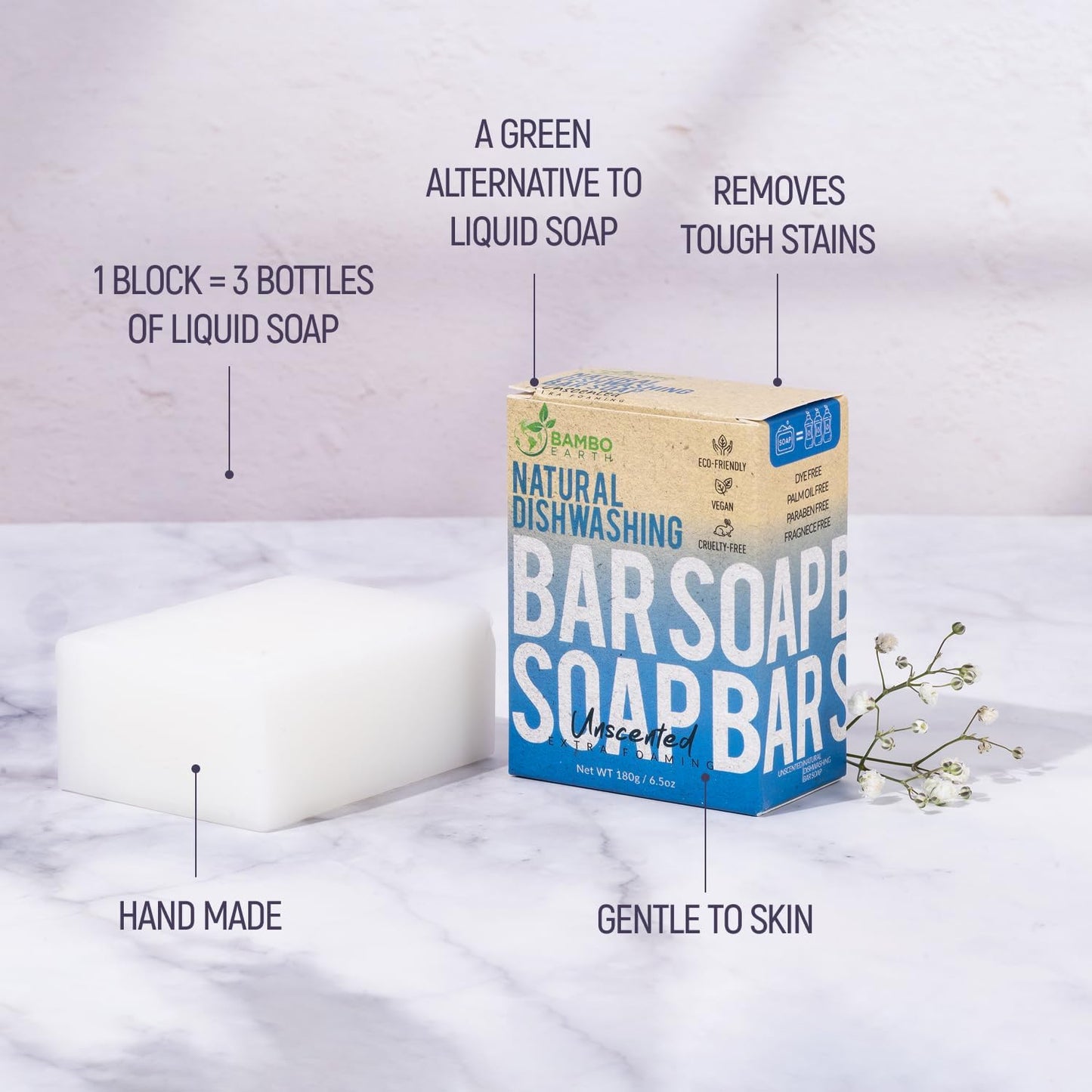 Natural Dishwashing Soap Bar Unscented, Non-Toxic & Eco-Friendly